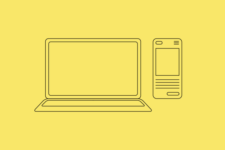 reduzierte Illustration von Laptop und Smartphone